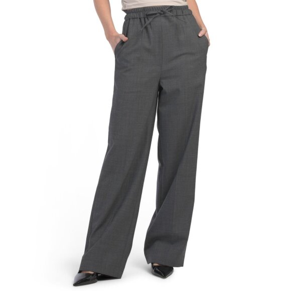 SANDRO ANTHRACITE Wool Blend Wide Leg Trousers - Picture 1 of 2